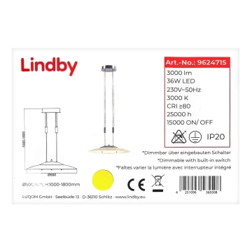 Lindby - LED Prigušivi luster na sajli AMIDALA LED/36W/230V