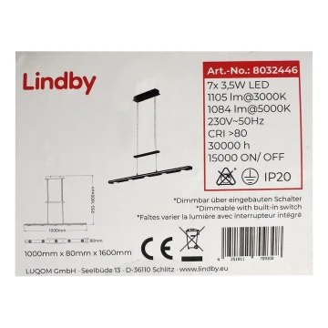 Lindby - LED Prigušivi luster na sajli NAIARA 7xLED/4W/230V