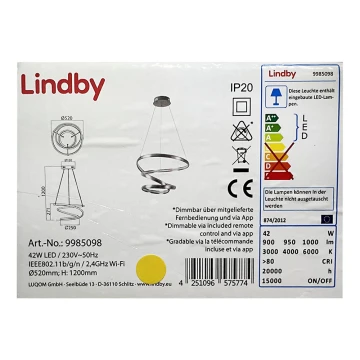 Lindby - LED Prigušivi luster na sajli VERIO LED/230V + daljinski upravljač