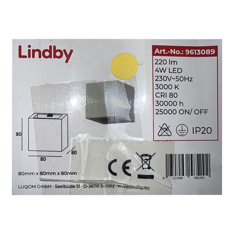 Lindby - LED Zidna svjetiljka QUASO LED/4W/230V