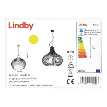 Lindby - Luster na sajli FRANCES 1xE27/60W/230V