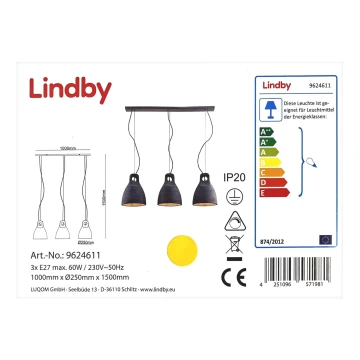 Lindby - Luster na sajli IBU 3xE27/60W/230V