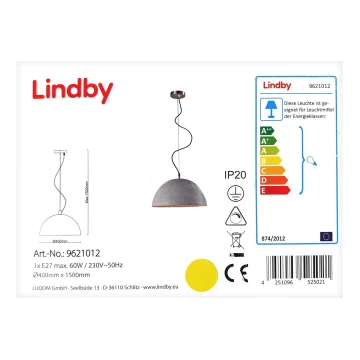 Lindby - Luster na sajli JELIN 1xE27/60W/230V