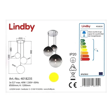 Lindby - Luster na sajli ROBYN 3xE27/40W/230V