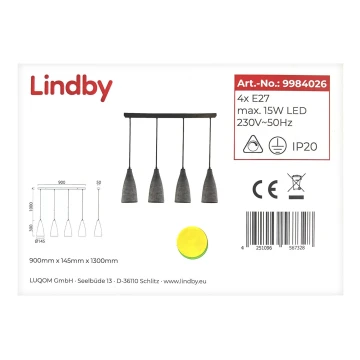 Lindby - Luster na sajli SANNE 4xE27/15W/230V