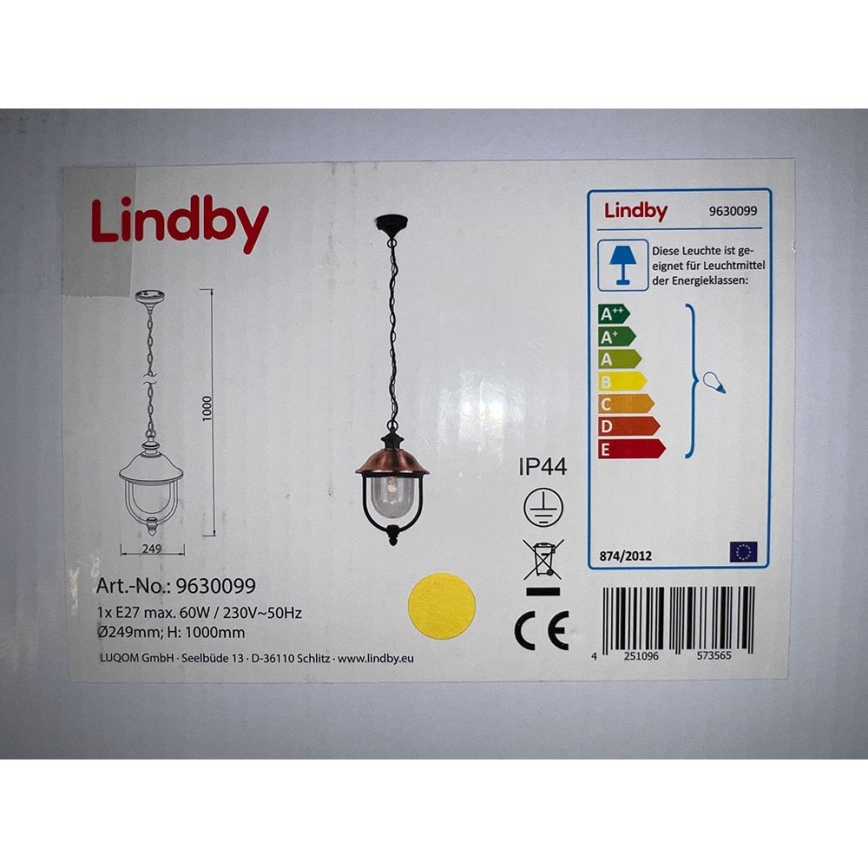 Lindby - Vanjski luster na lancu CLINT 1xE27/60W/230V IP44