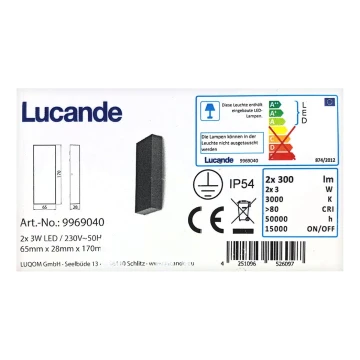 Lucande - LED Vanjska zidna svjetiljka CORDA 2xLED/3W/230V IP54