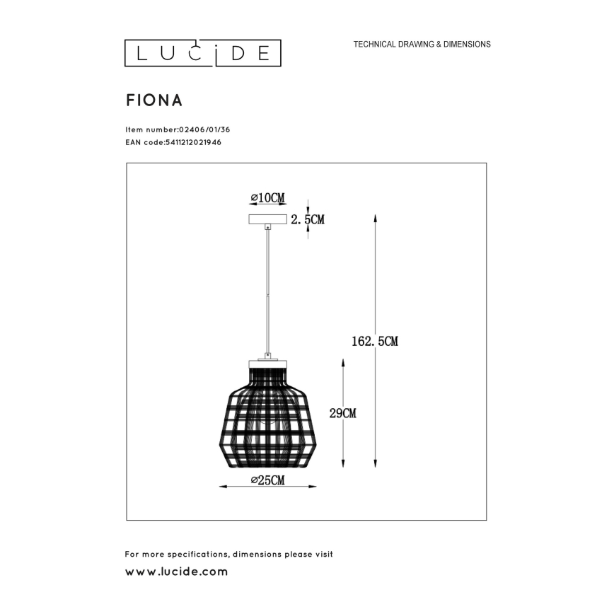 Lucide 02406/01/36 - Luster na sajli FIONA 1xE27/60W/230V