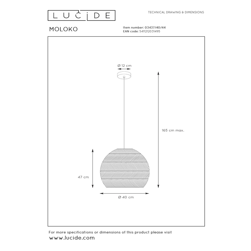 Lucide 03437/40/44 - Luster na sajli MOLOKO 1xE27/40W/230V pr. 40 cm