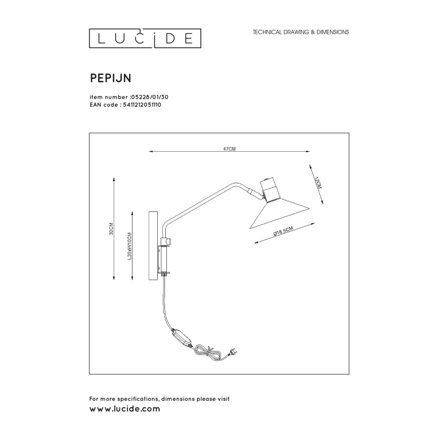 Lucide 05228/01/30 - Prigušiva zidna lampa PEPIJN 1xE14/40W/230V