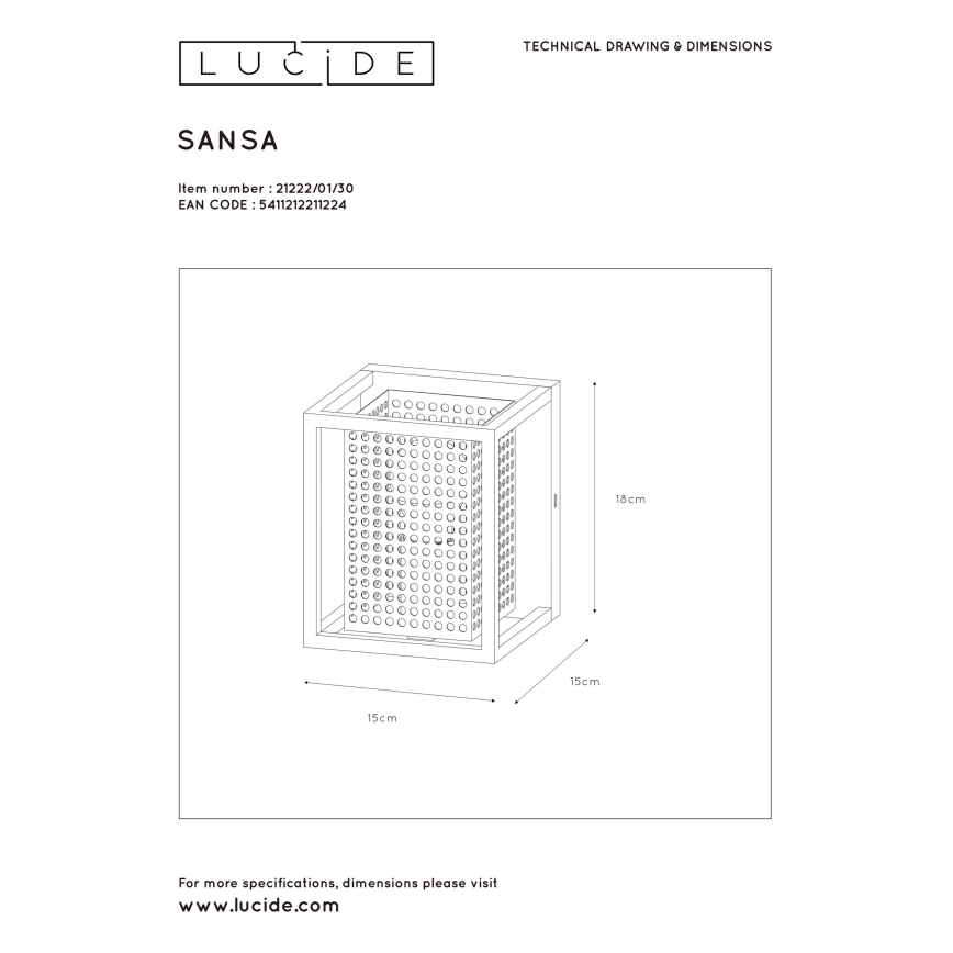 Lucide 21222/01/30 - Zidna svjetiljka SANSA 1xE27/40W/230V