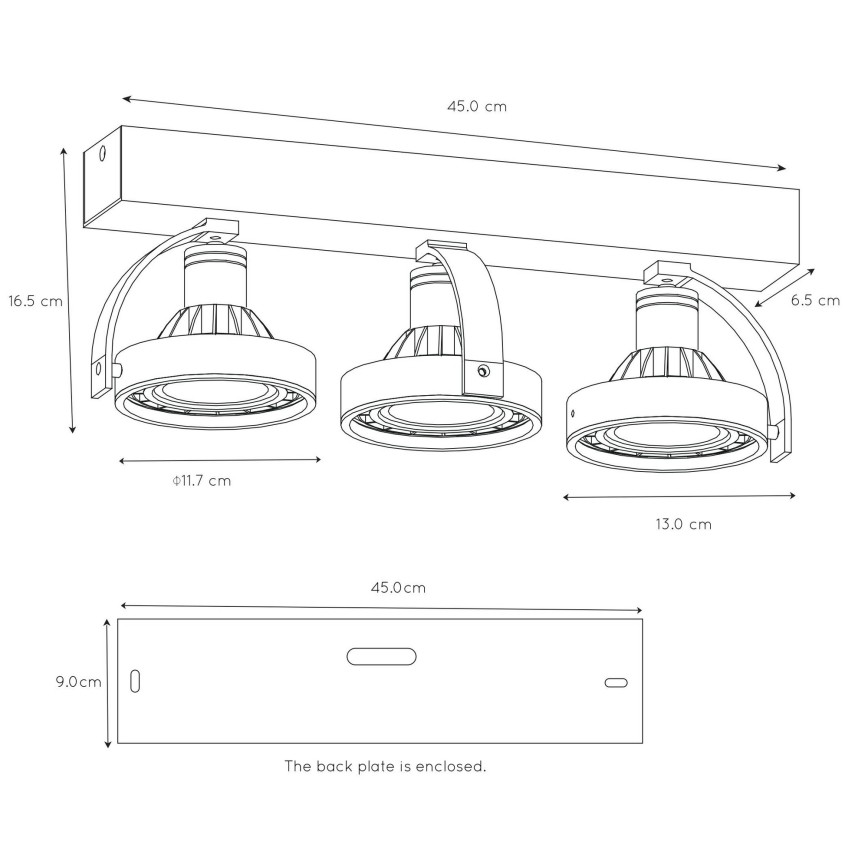 Lucide 22968/36/30 -LED Prigušiva reflektorska svjetiljka DORIAN 3xGU10/12W/230V crna