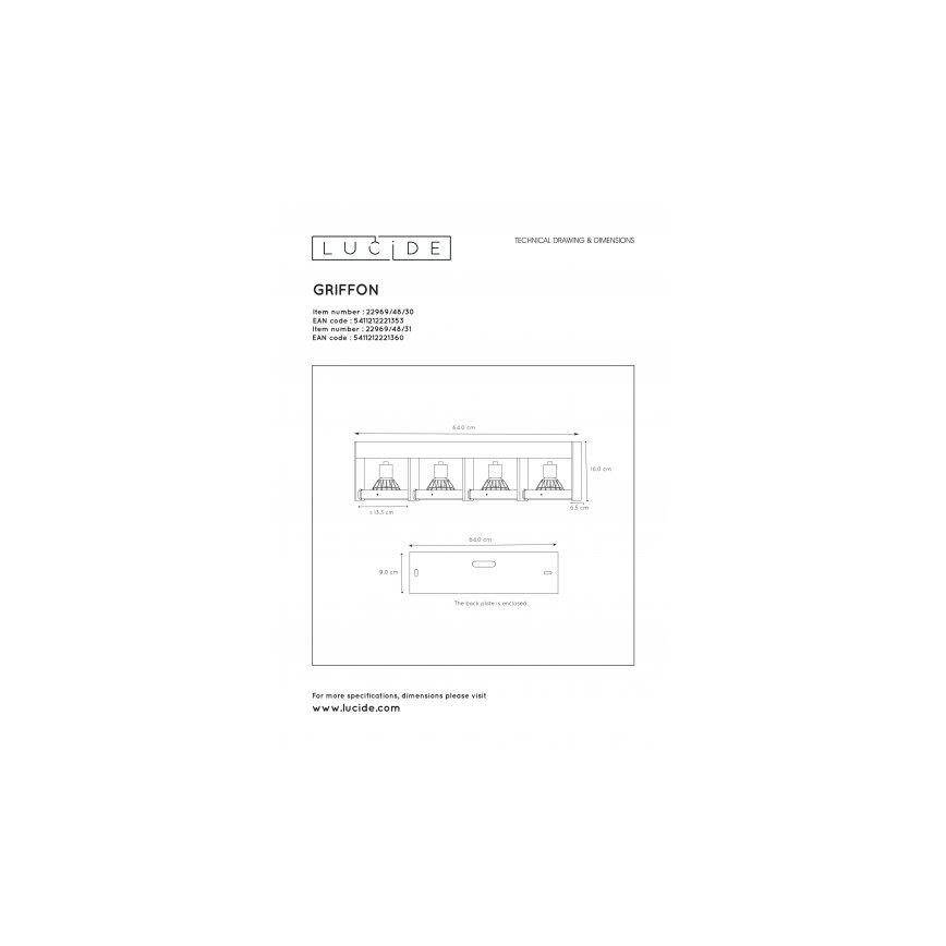 Lucide 22969/48/31 - LED prigušiva reflektorska svjetiljka GRIFFON 4xGU10/12W/230V