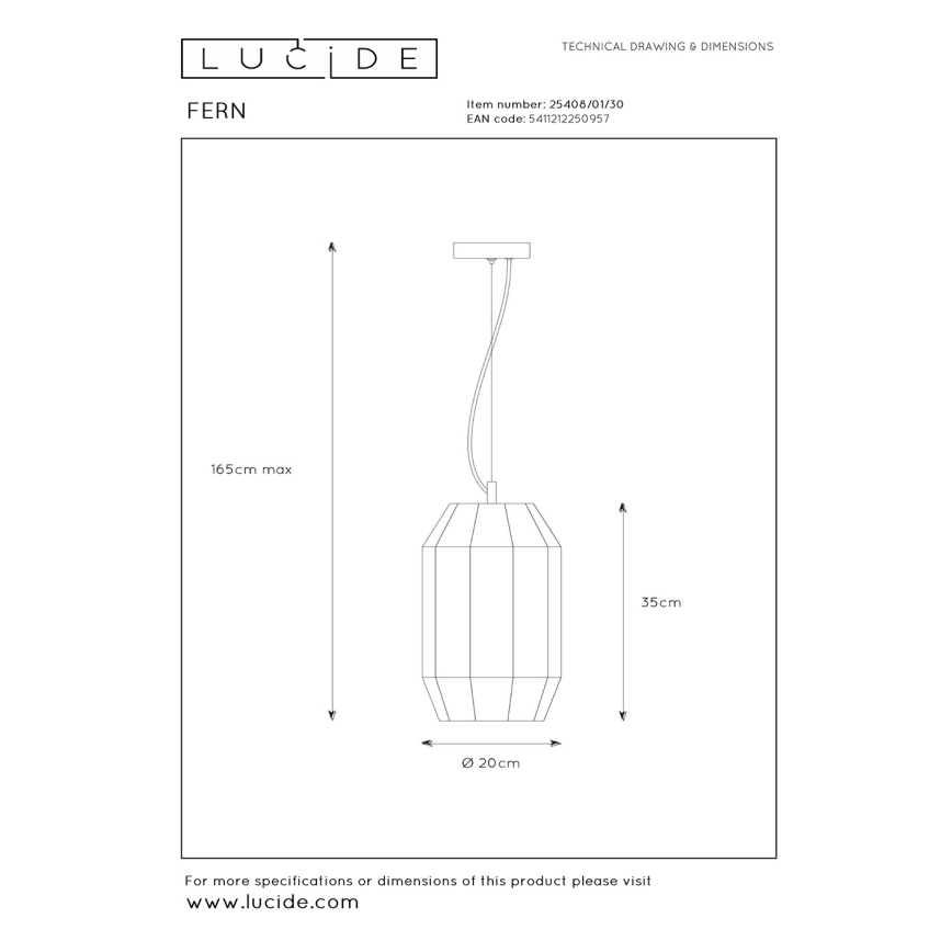 Lucide 25408/01/30 - Luster na sajli FERN 1xE27/60W/230V