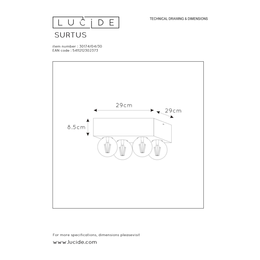 Lucide 30174/04/30 - Stropna svjetiljka SURTUS 4xE27/60W/230V