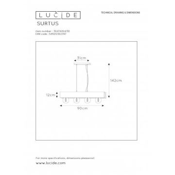 Lucide 30474/04/30 - Luster na sajli SURTUS 4xE27/60W/230V