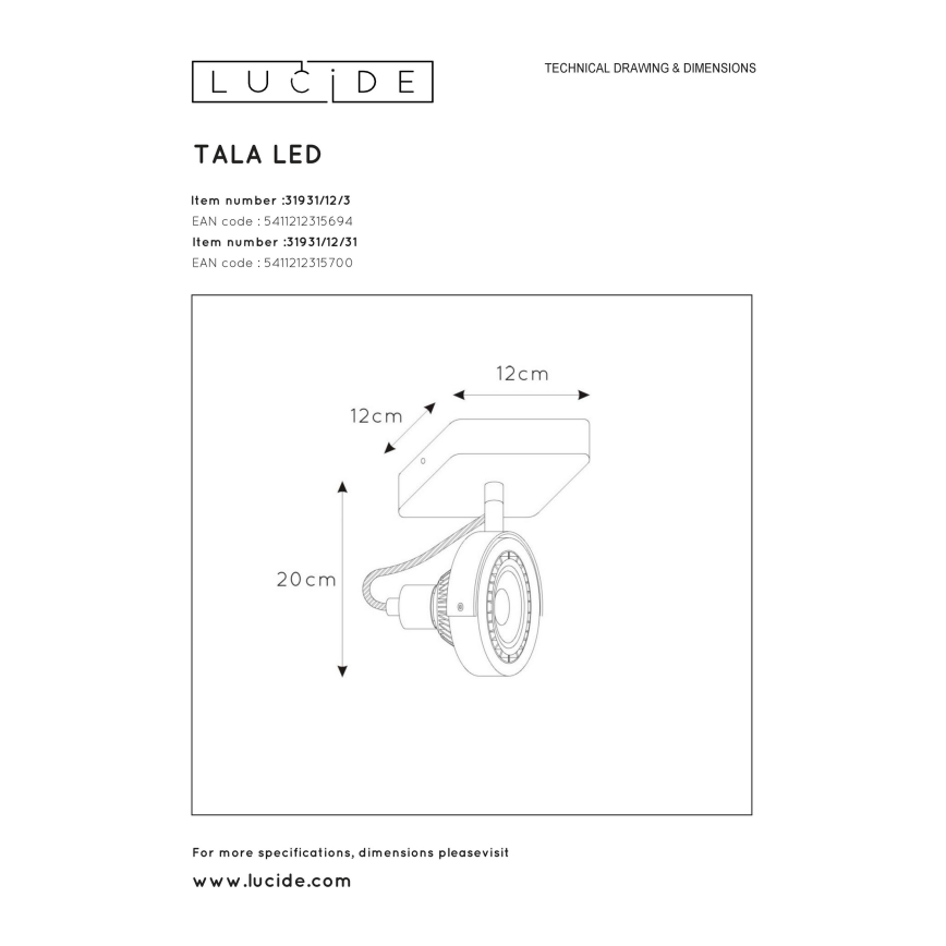 Lucide 31931/12/30 - LED prigušiva reflektorska svjetiljka TALA 1xGU10/12W/230V crna