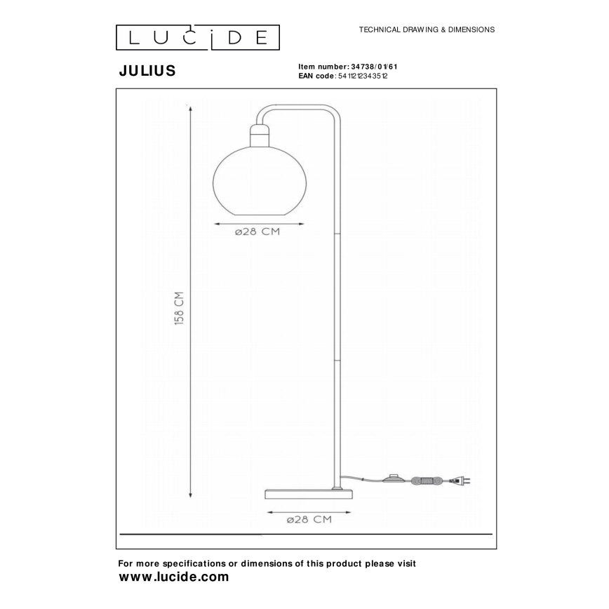 Lucide 34738/01/61 - Podna lampa JULIUS 1xE27/40W/230V