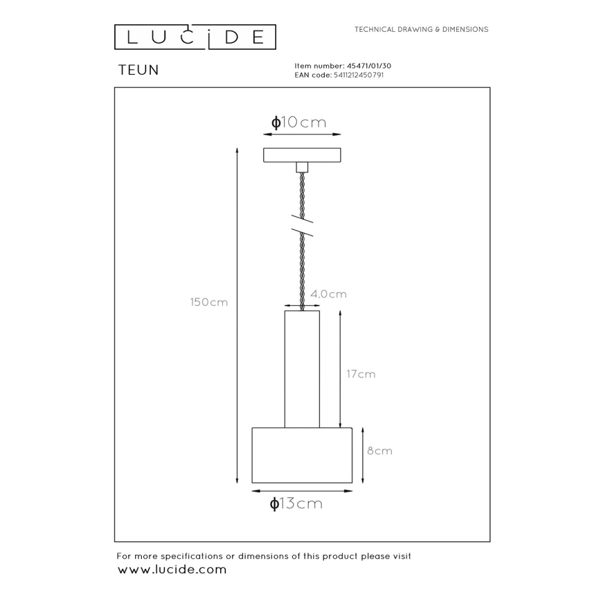 Lucide 45471/01/30 - Luster na sajli TEUN 1xE27/40W/230V