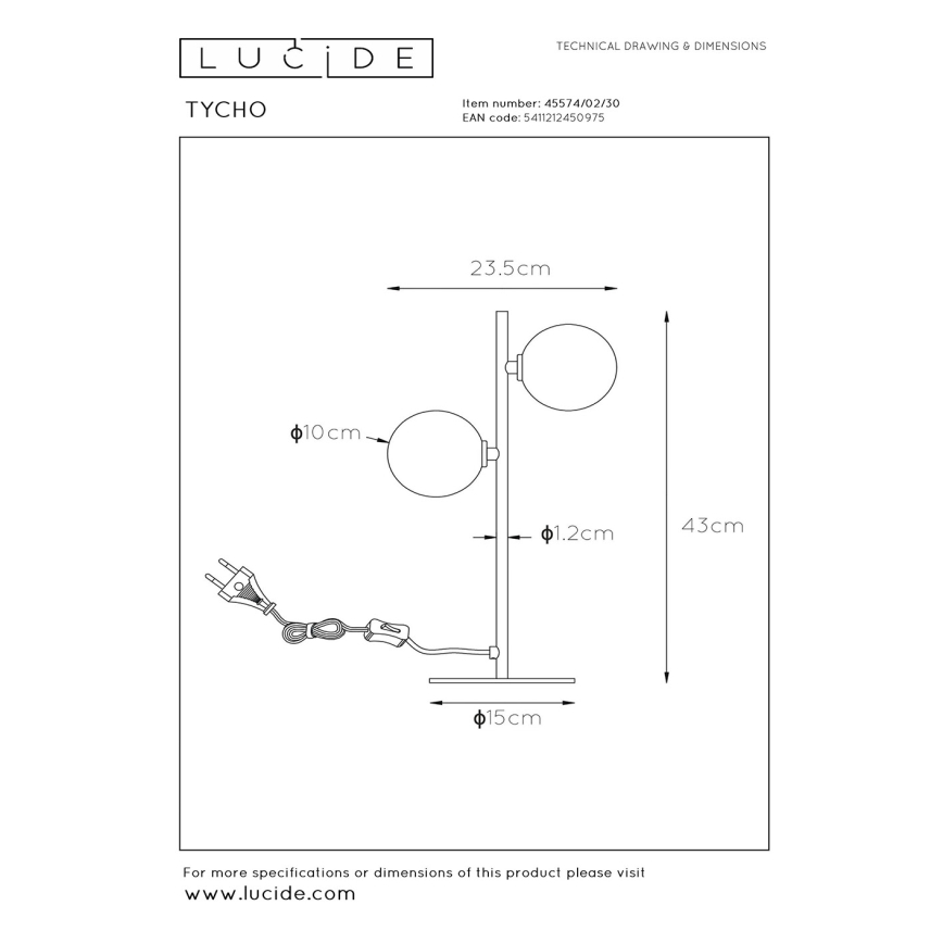 Lucide 45574/02/30 - Stolna lampa TYCHO 2xG9/28W/230V crna