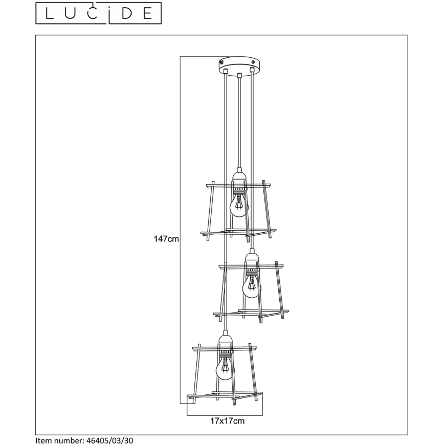 Lucide 46405/03/30 - Luster na sajli EDGAR 3xE27/40W/230V