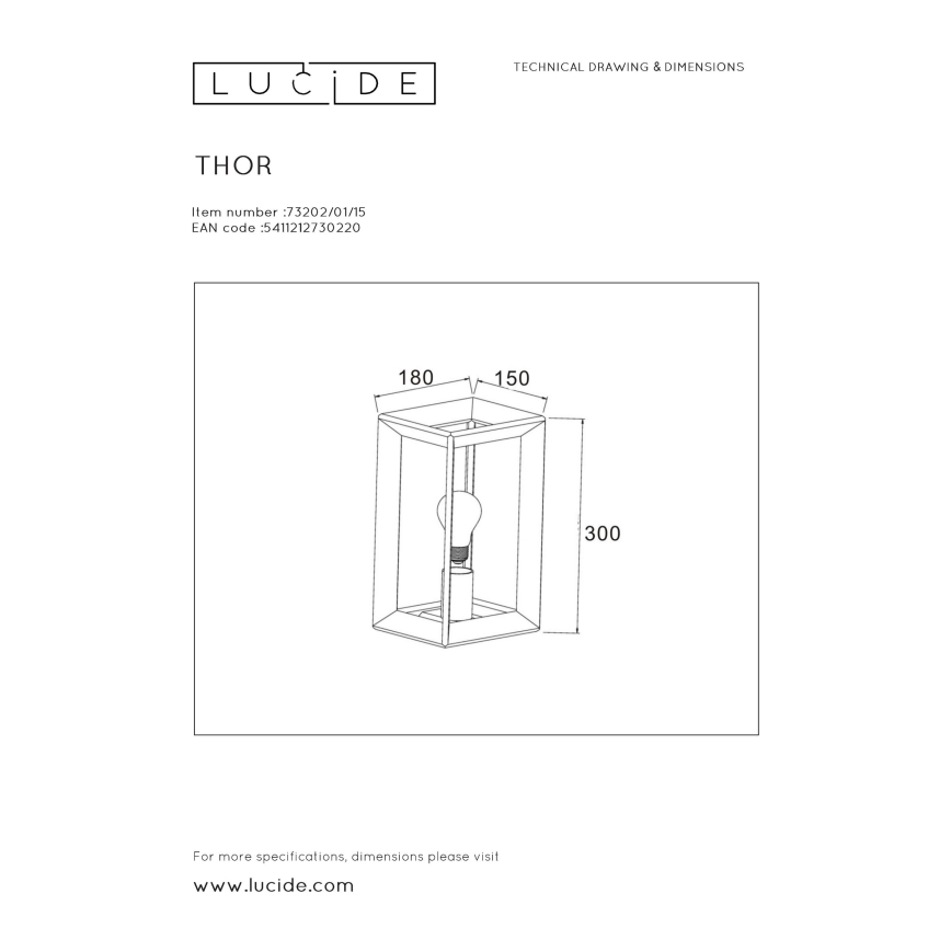 Lucide 73202/01/15 - Zidna svjetiljka THOR 1xE27/60W/230V