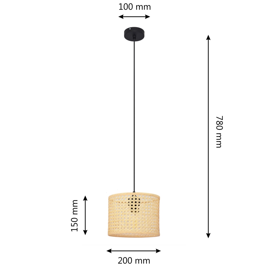 Luster na sajli ALBA 1xE27/60W/230V pr. 20 cm ratan/crna