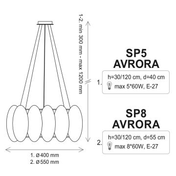 Luster na sajli AURORA 5xE27/60W/230V