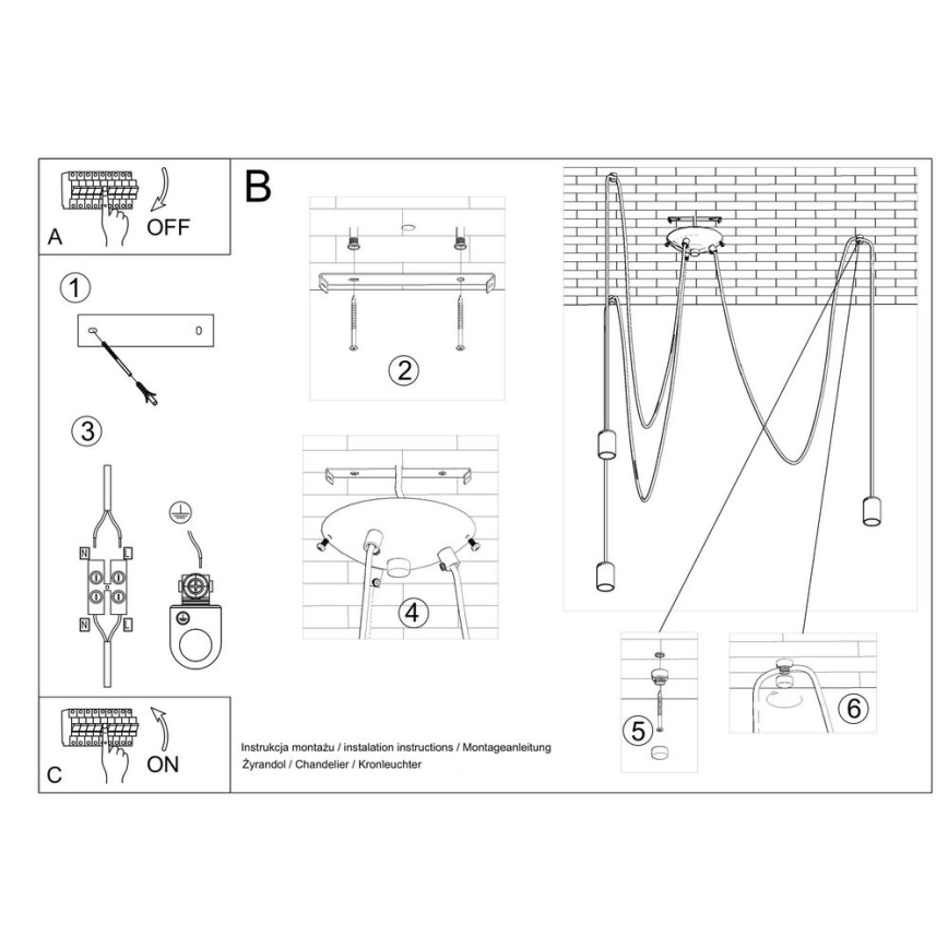 Luster na sajli EDISON 3 3xE27/60W/230V crna