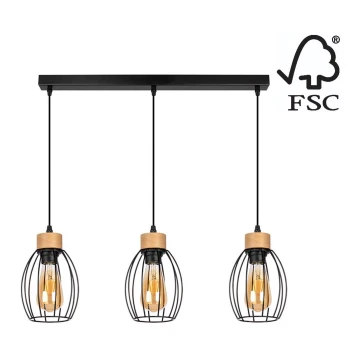 Luster na sajli GUNNAR 3xE27/60W/230V hrast – FSC certificirano