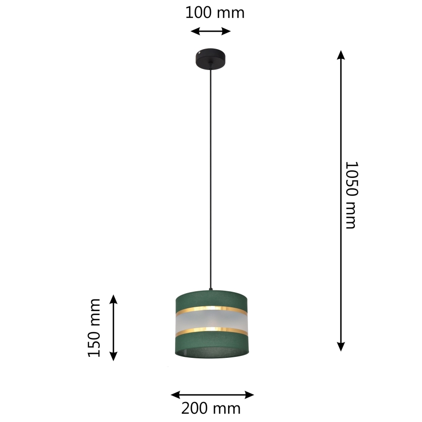 Luster na sajli HELEN 1xE27/60W/230V pr. 20 cm zelena/zlatna