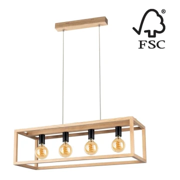 Luster na sajli KAGO 4xE27/60W/230V mat hrast – FSC certificirano