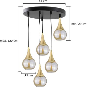 Luster na sajli LACRIMA HONEY 5xE27/60W/230V pr. 45 cm