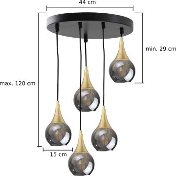 Luster na sajli LACRIMA SMOKY 5xE27/60W/230V pr. 45 cm