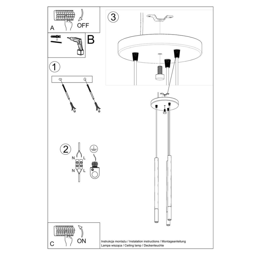 Luster na sajli MOSAIC 3xG9/12W/230V crna/bakar