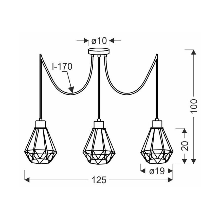 Luster na sajli PRIMO 3xE27/60W/230V crna/zlatna