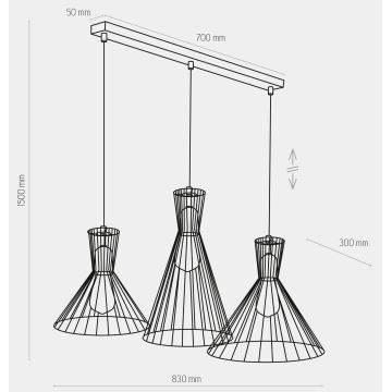 Luster na sajli SAHARA 3xE27/60W/230V