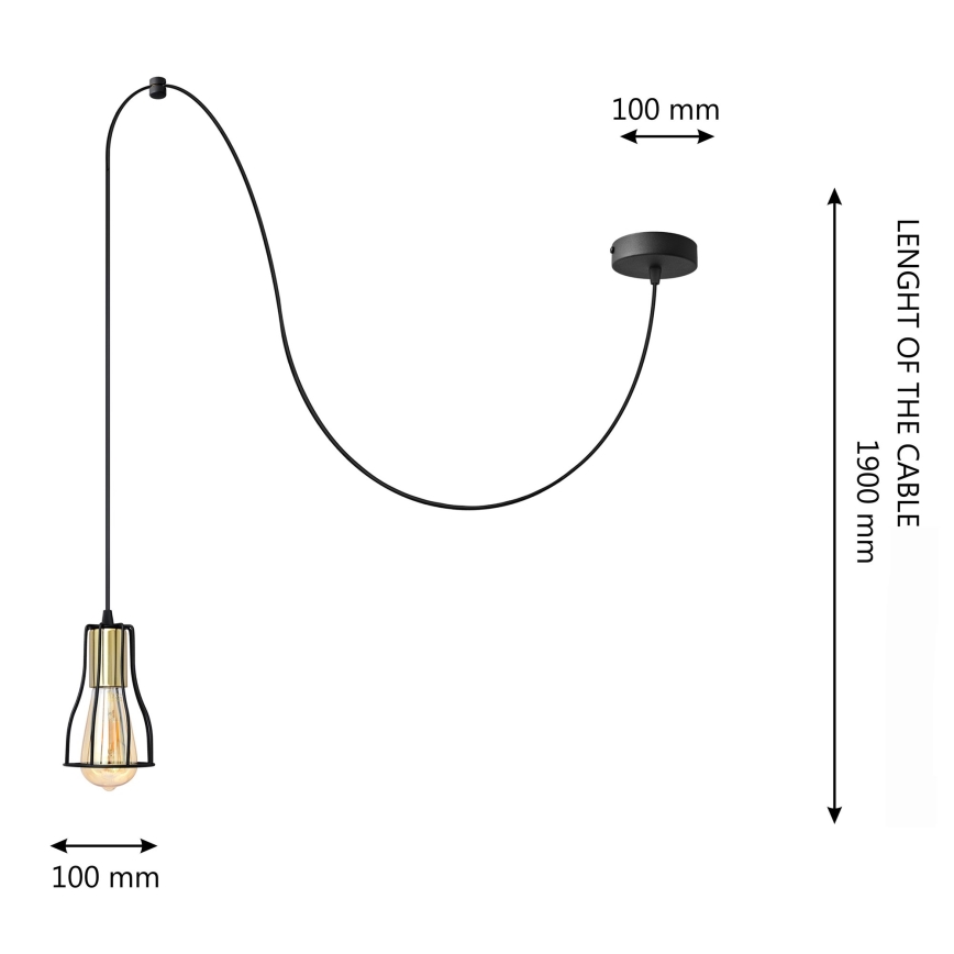 Luster na sajli TUBE 1xE27/15W/230V crna/zlatna