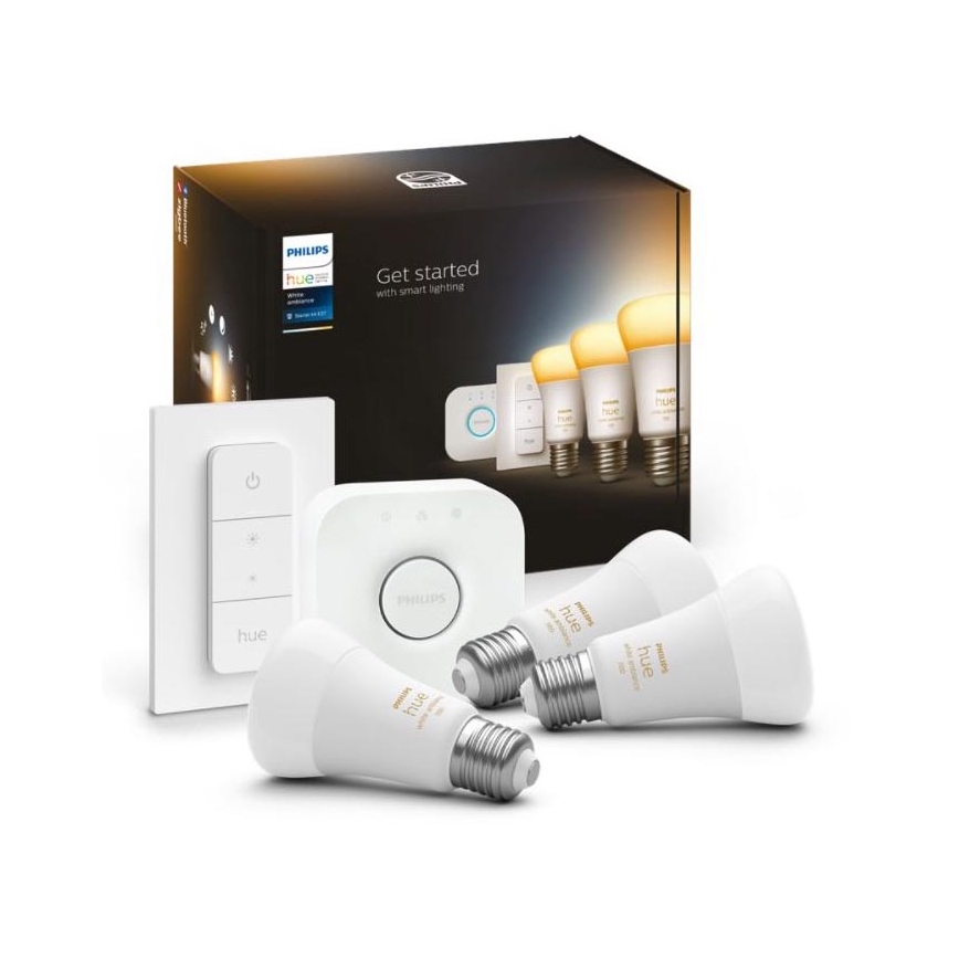 Osnovni set Philips Hue White Ambiance 3xE27/8W 2200-6500K + uređaj za povezivanje i daljinski upravljač