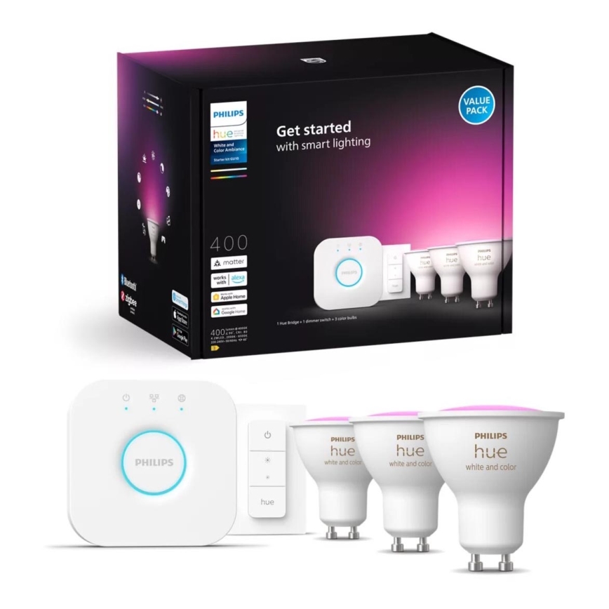 Osnovni set Philips Hue WHITE AND COLOR AMBIANCE 3xGU10/4,2W/230V 2000-6500K + uređaj za povezivanje