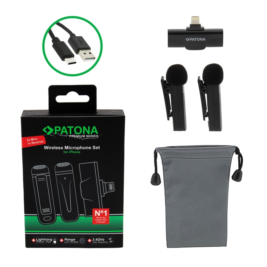 PATONA - SET 2x Bežični mikrofon s kvačicom za iPhone USB-C 5V