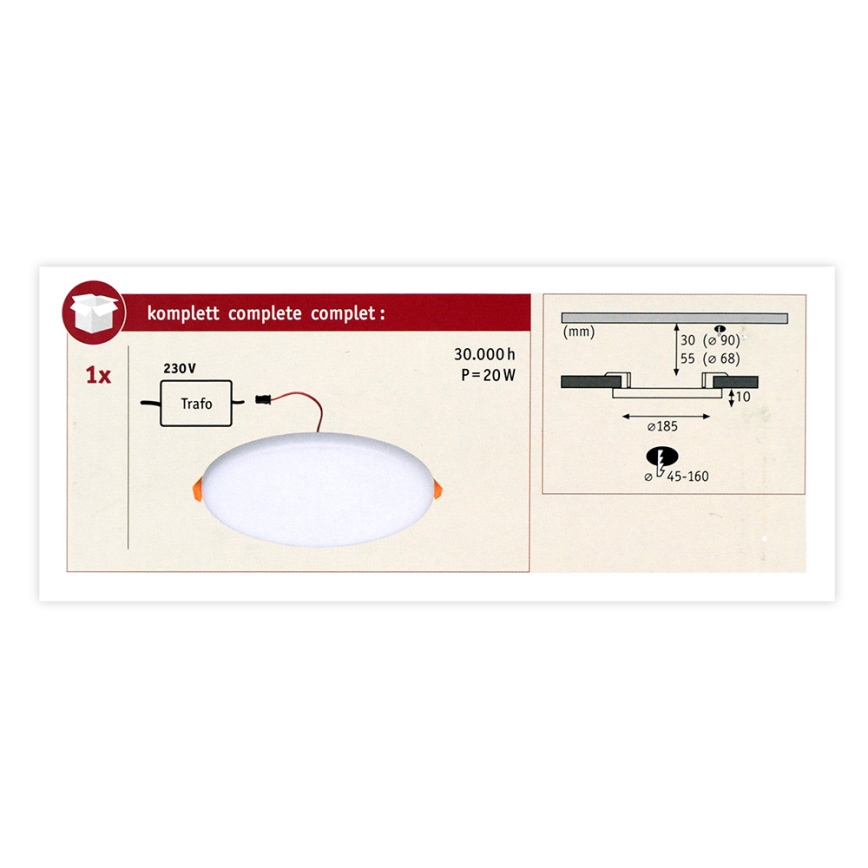 Paulmann 92392 - LED/17,5W IP44 Ugradbena svjetiljka za kupaonicu VARIFIT 230V