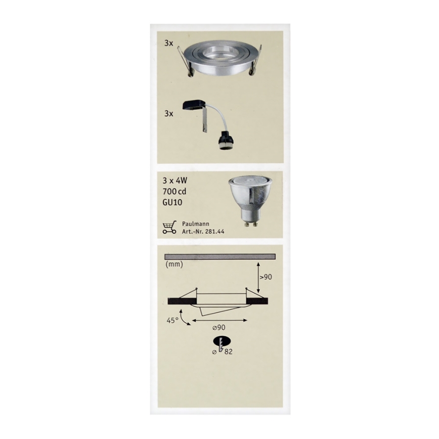 Paulmann 92623 - SET 3xLED-GU10/4W Prigušiva ugradbena svjetiljka za kupaonicu PREMIUM 230V