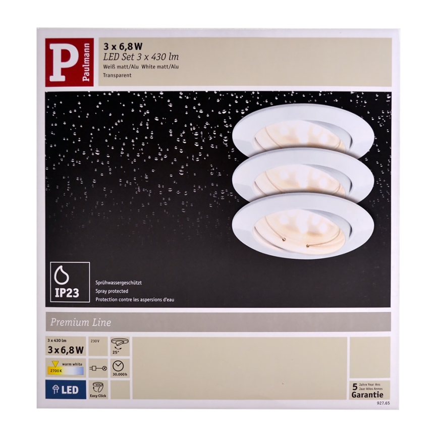 Paulmann 92765 - SET 3x LED Ugradna svjetiljka COIN 3xLED/6,8W/230V bijela