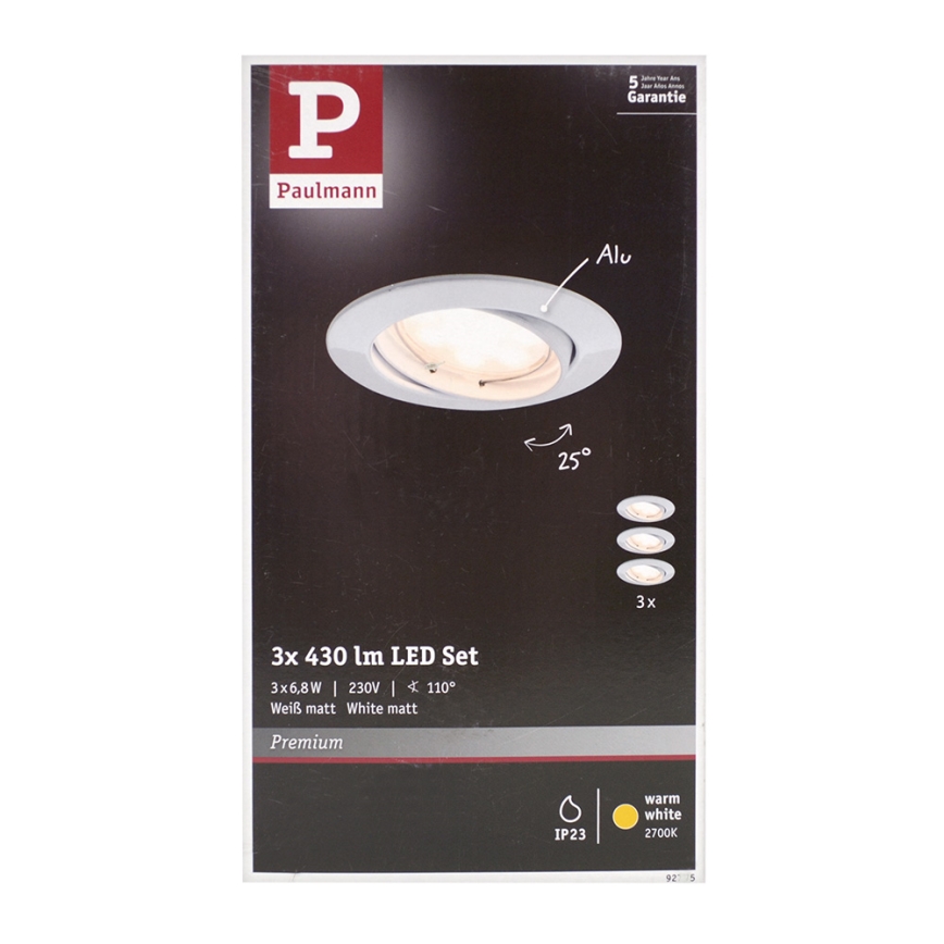 Paulmann 92775 - SET 3xLED/6,8W Ugradbena svjetiljka za kupaonicu PREMIUM LINE 230V