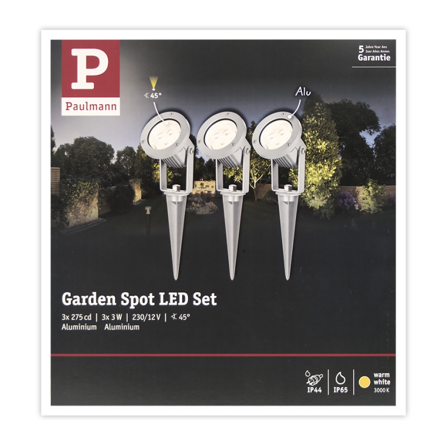 Paulmann 98845 - SET 3x LED/3W IP65 Reflektor GARDENSPOT 230V