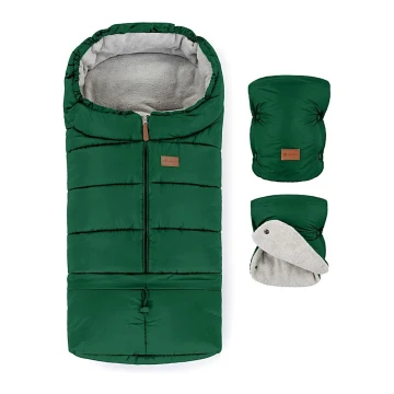 PETITE&MARS - SET Zimska vreća za kolica 3u1 JIBOT + rukavice za kolica zelena