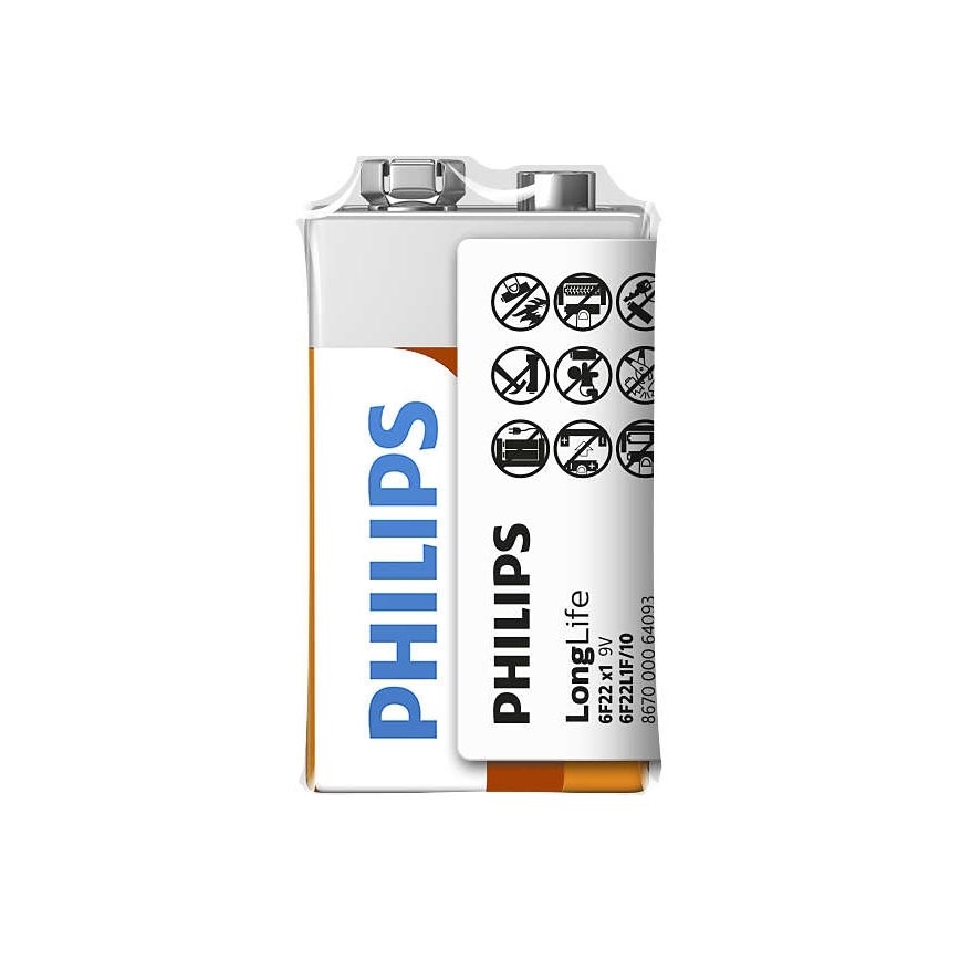 Philips 6F22L1F/10 - Cink-klorid baterija 6F22 LONGLIFE 9V 150mAh