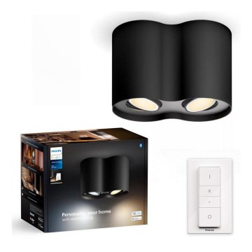 Philips - LED Prigušiva reflektorska svjetiljka Hue PILLAR 2xGU10/4,2W/230V 2200-6500K + daljinski upravljač crna