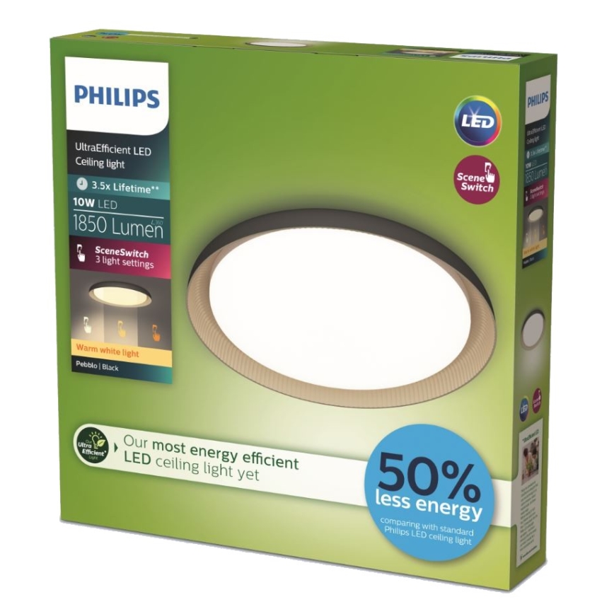 Philips - LED Prigušiva stropna svjetiljka PEBBLO SCENE SWITCH LED/10W/230V 2700K crna